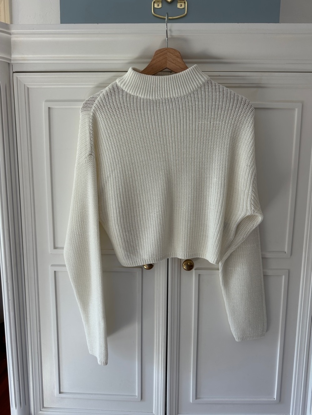 Cream Cropped Mock Neck Knit Sweater H&M